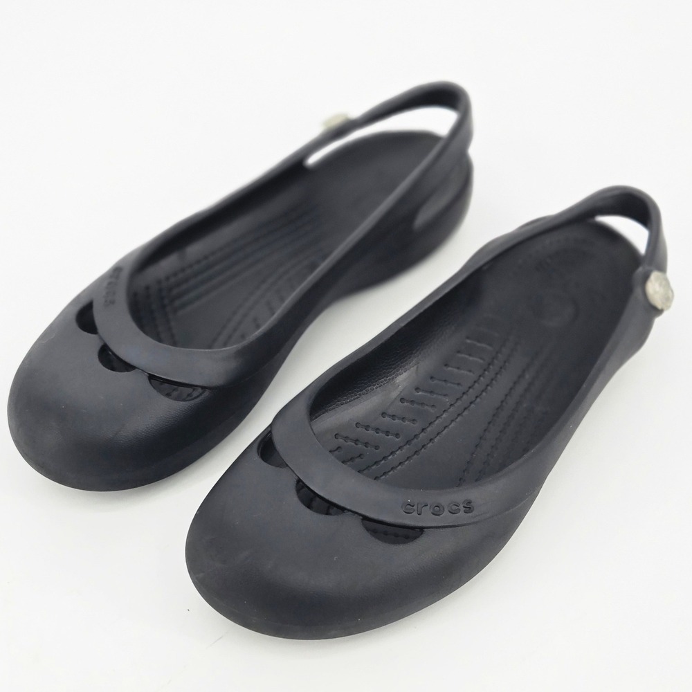 Crocs Women's Jayna Black Slingback Mary Jane Comfort Flats Shoes Size W9 Flower